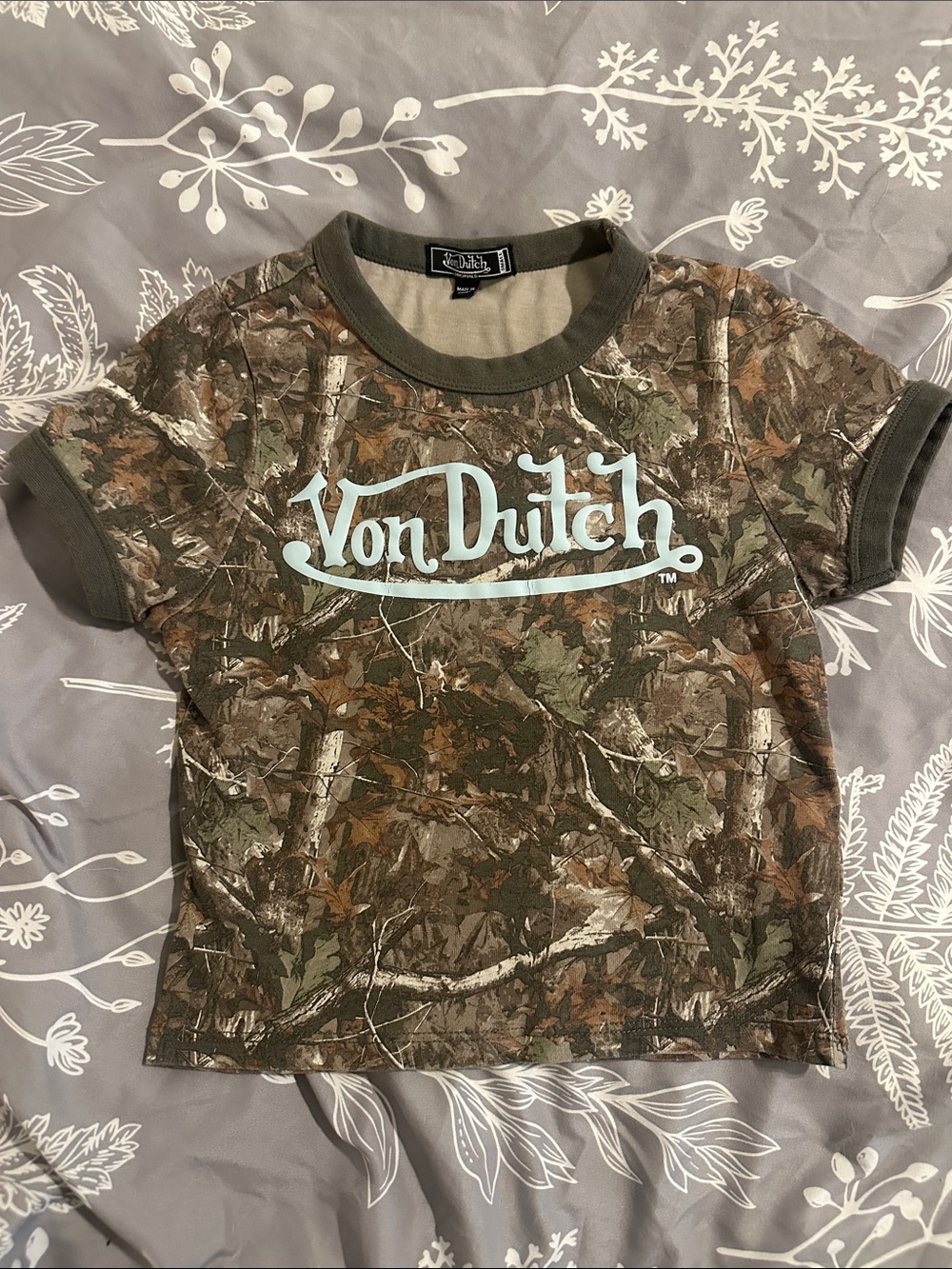 Von Dutch Kids Camo Tee with Light Blue Logo